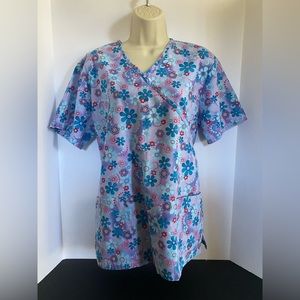 SB Scrubs Flower Print Scrub Top -medium Very Good Condition